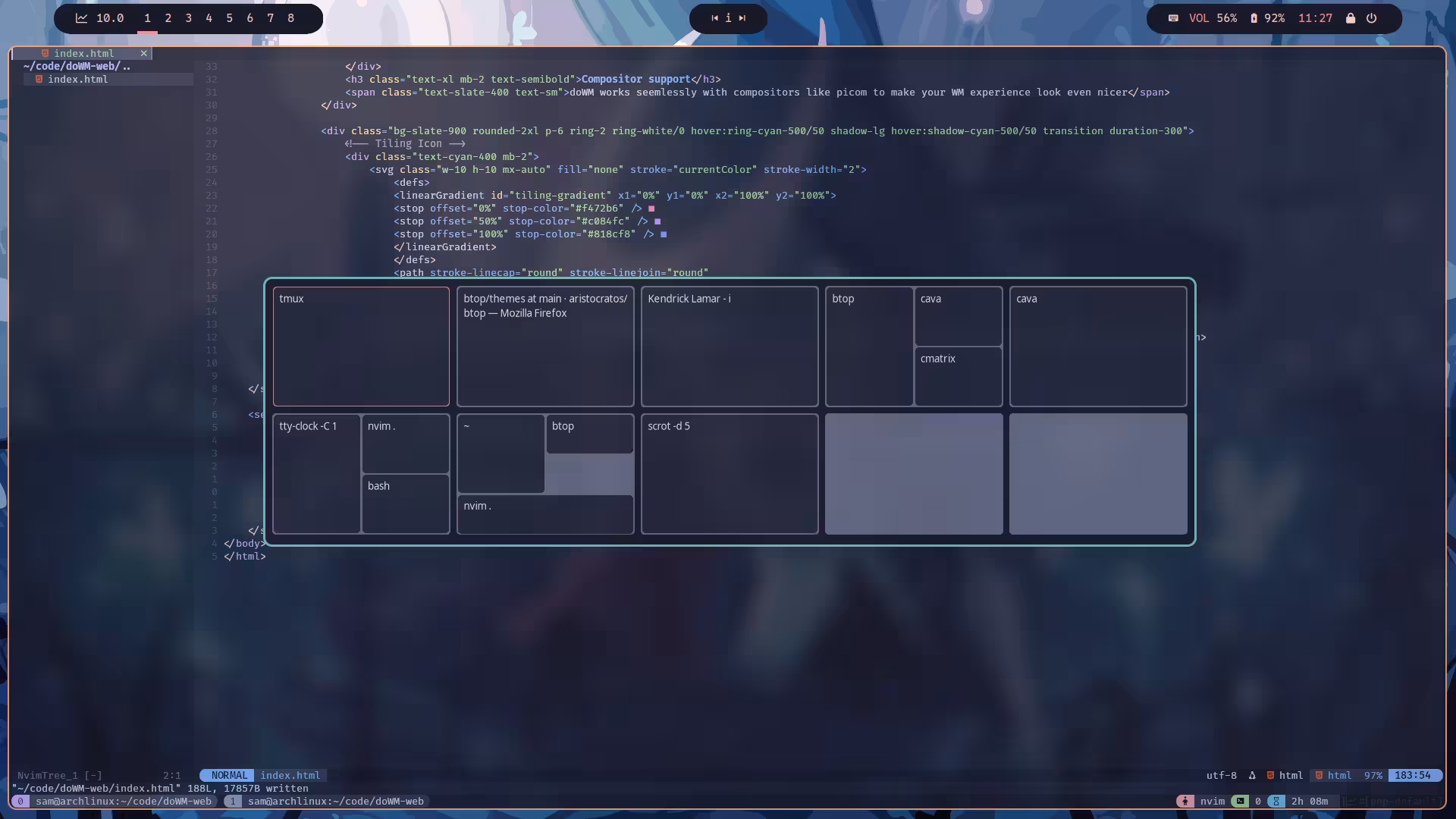 Shows custom workspace viewer widget built for the window manager